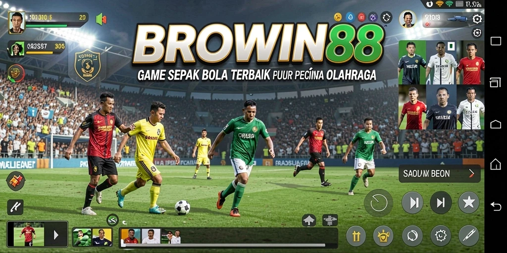 Tangkapan layar permainan BROWIN88 dengan aksi sepak bola seru.