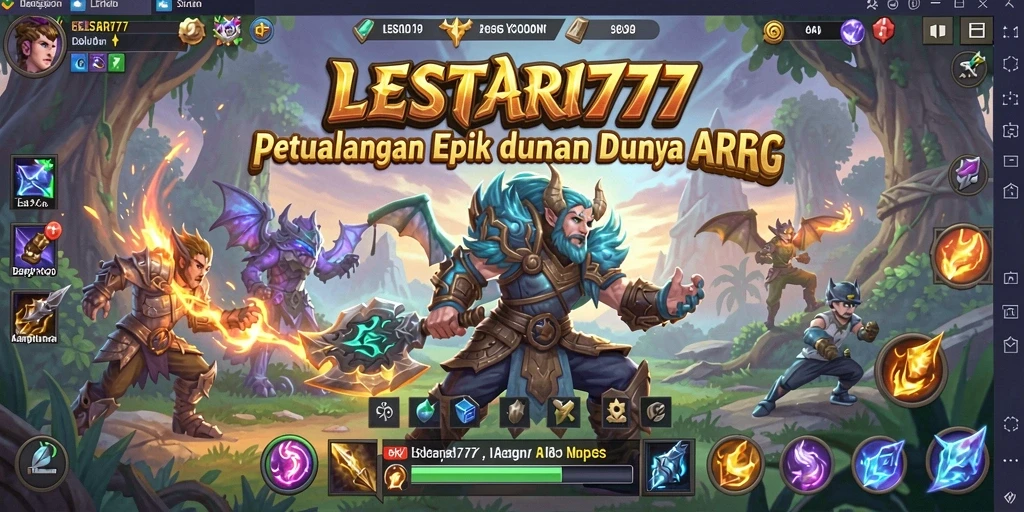 Screenshot menunjukkan pemain bertempur melawan monster epik dalam LESTARI777.