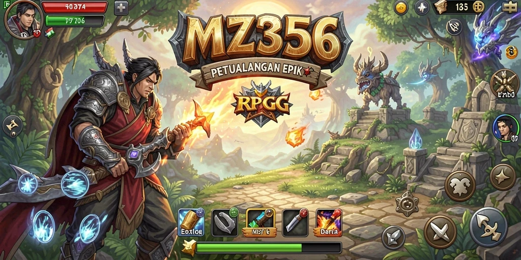 Screenshot MZ356 menunjukkan karakter beraksi dalam dunia RPG yang luas.